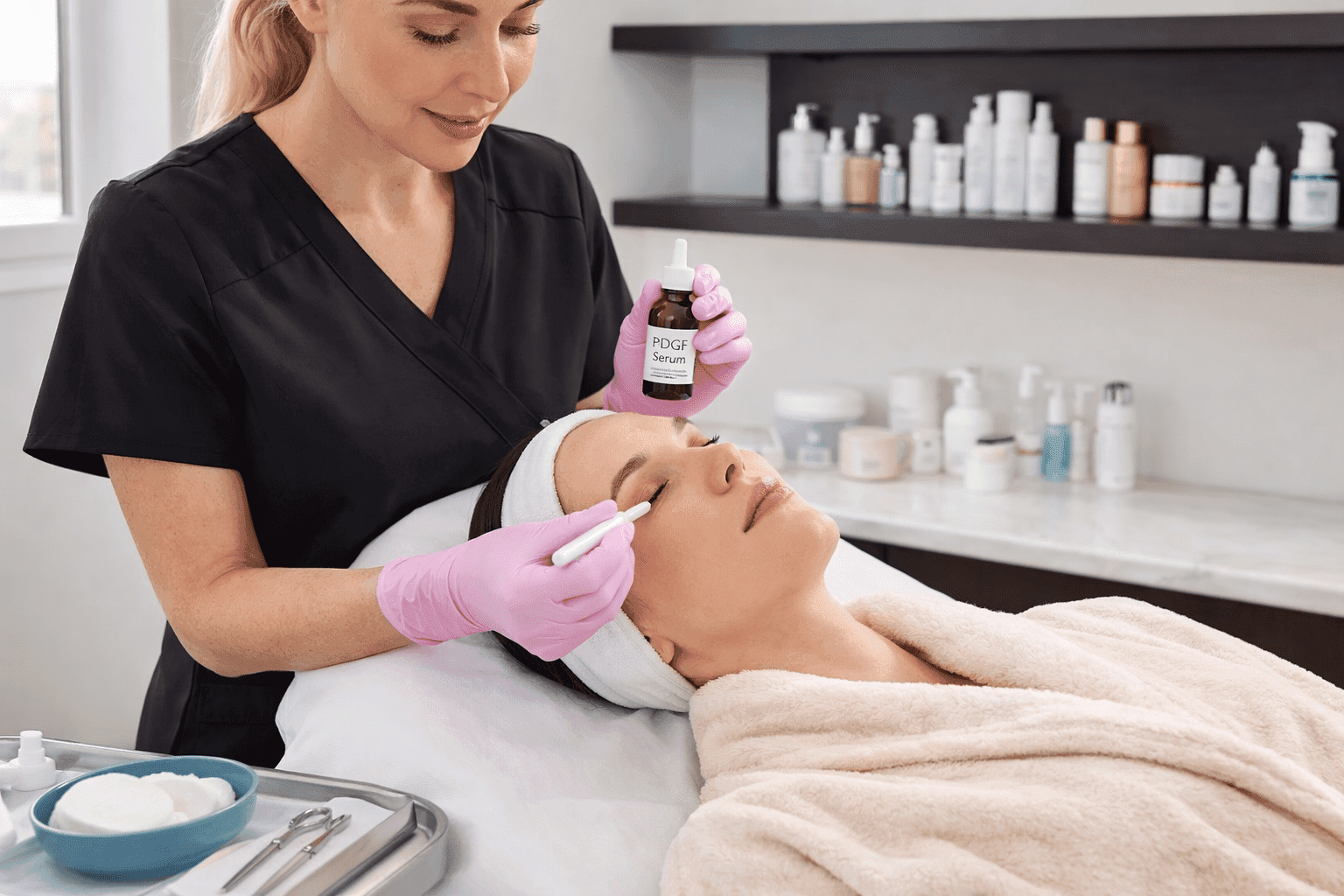 aesthetic provider applying serum during professional facial treatment