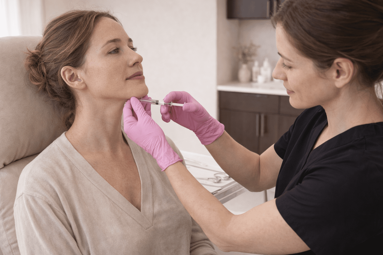 provider explaining lip flip and botox options on tablet