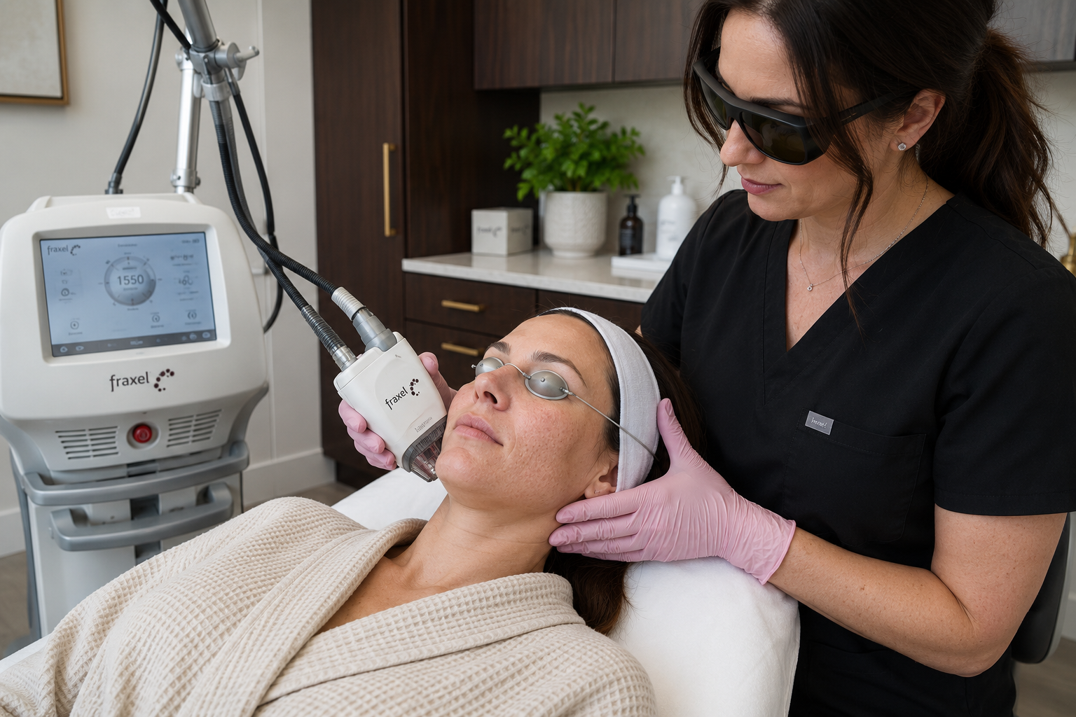 fraxel laser skin resurfacing treatment being performed by medical aesthetic provider
