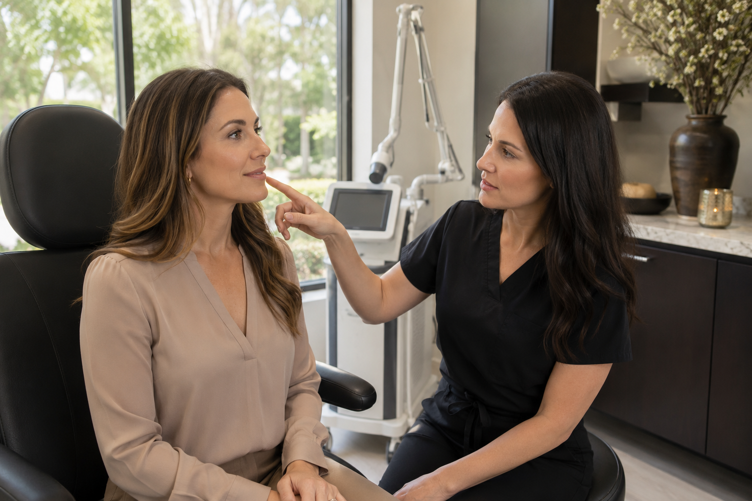 provider explaining cosmetic injectable treatment options to patient