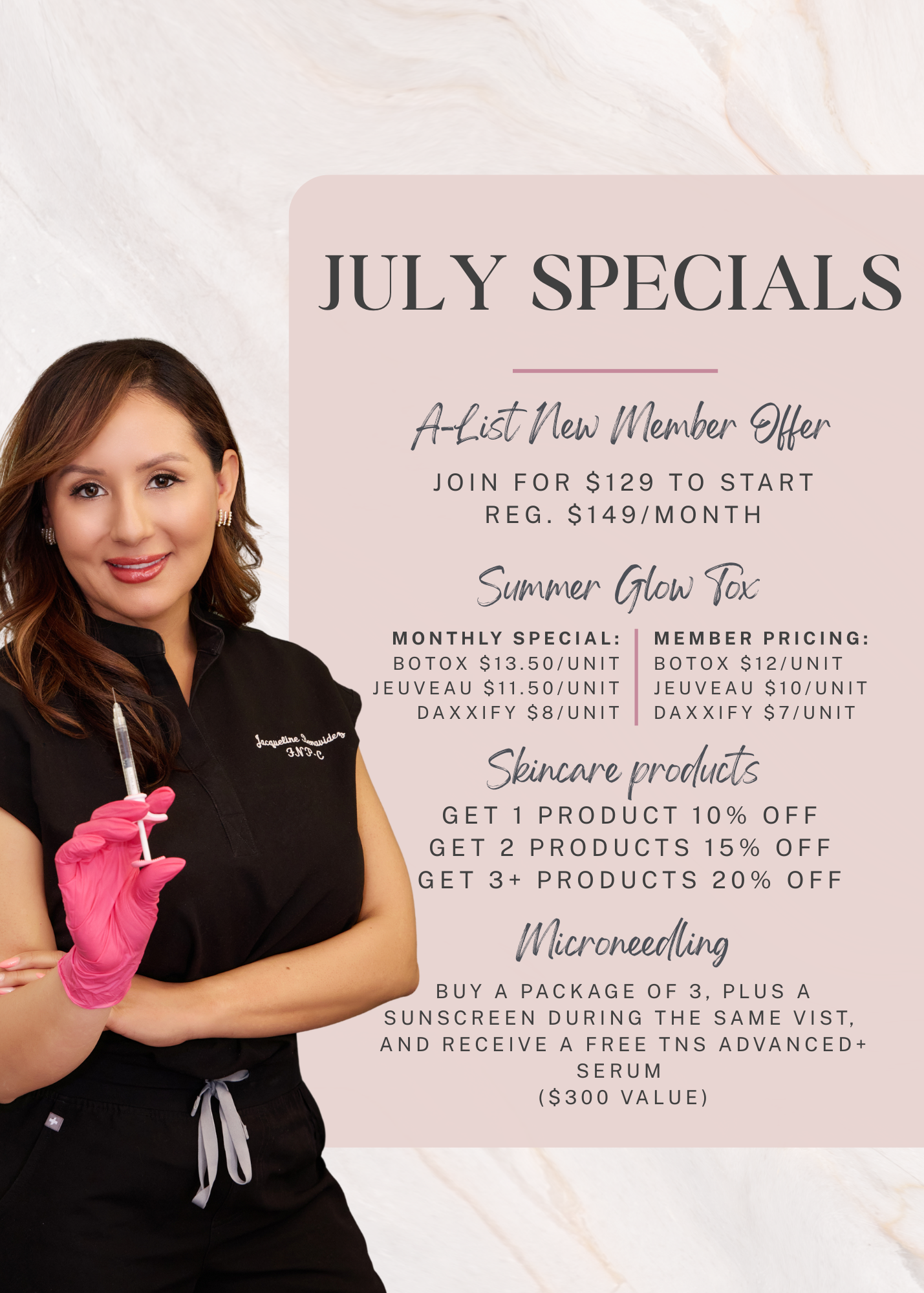 alluraderm july specials post 5 x 7 in