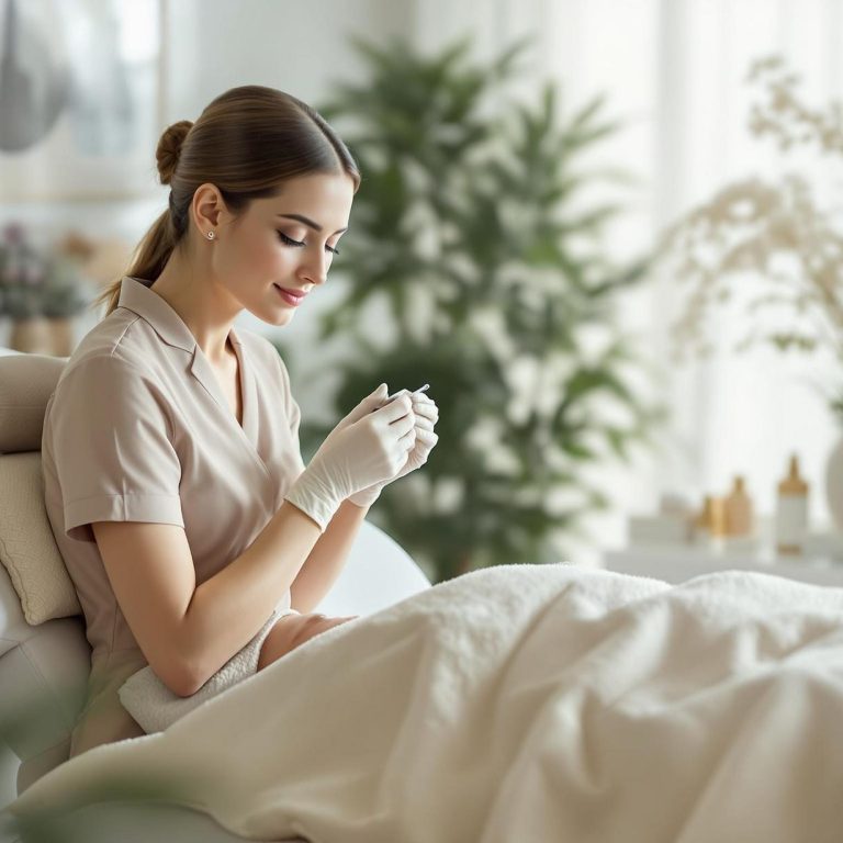 a skincare specialist in a serene spa setting preparing for a treatment with a calm and professional demeanor highlighting the importance of when should you start anti aging treatments