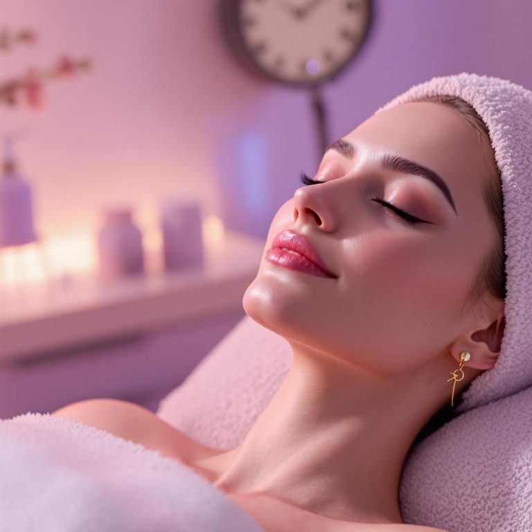 a woman relaxes in a spa like setting with a soft pink and purple ambiance embodying the rejuvenating effects of baby botox for a natural youthful glow
